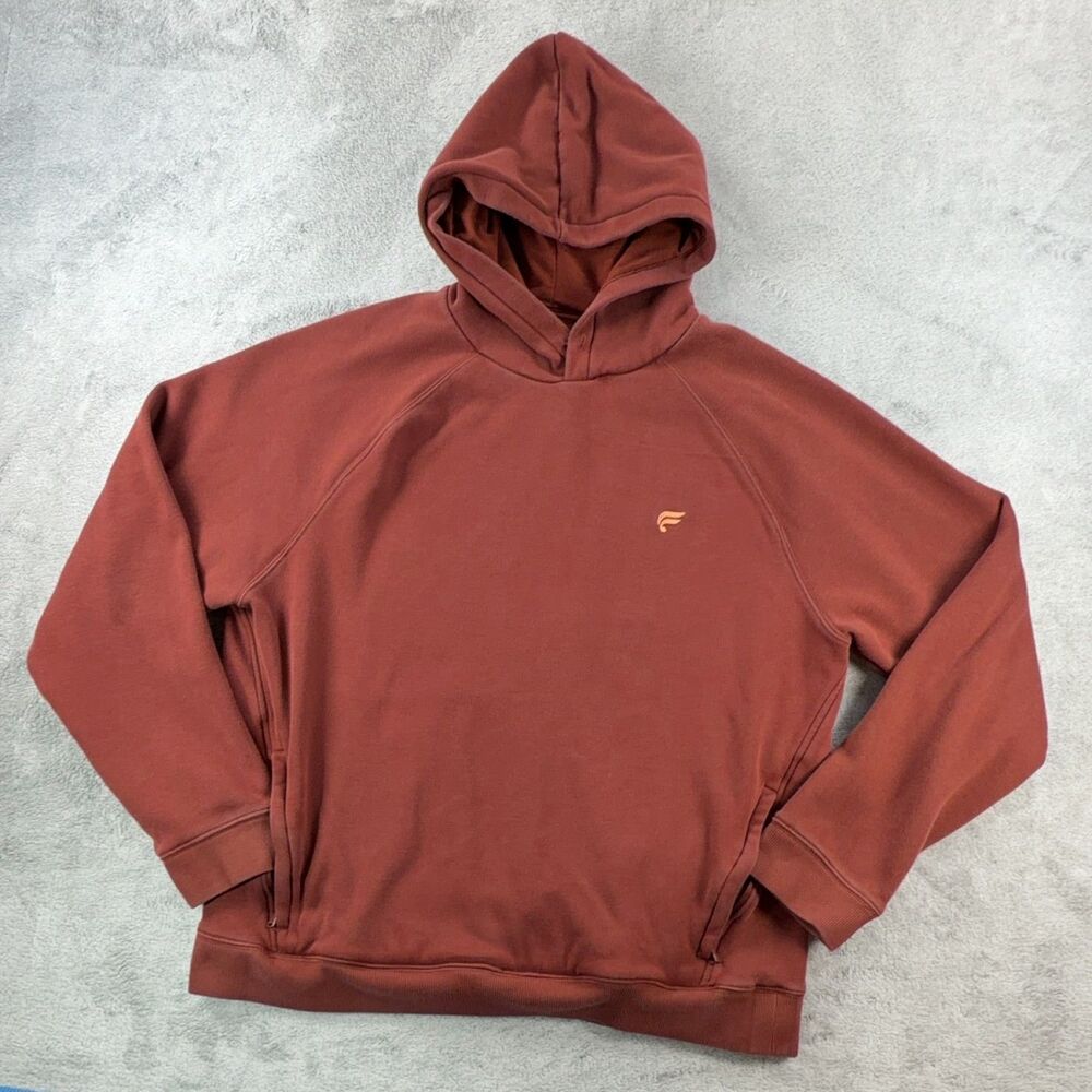 Fabletics Hooded Sweatshirt Men's XL Rust Red Pullover Zipper Pockets